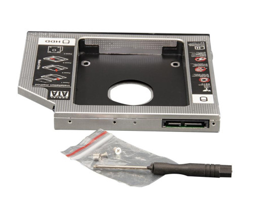 Карман-адаптер для установки жесткого HDD 2.5" SATA в отсек mSATA DVD-RW привода 9.5mm. Оптибей (optibay), Second HDD, SSD caddy